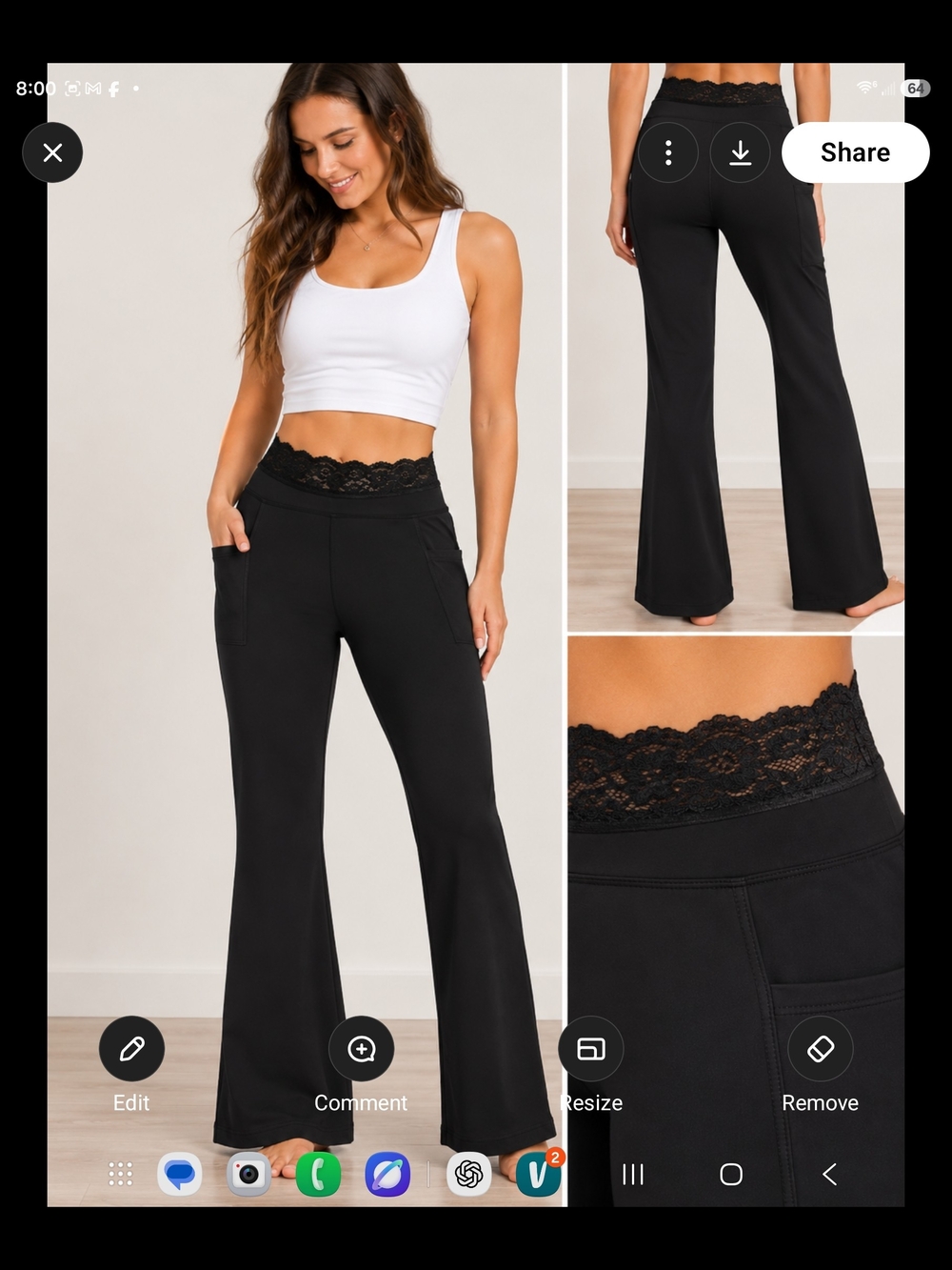 HALARA Black Lace-Waist Flare Pants